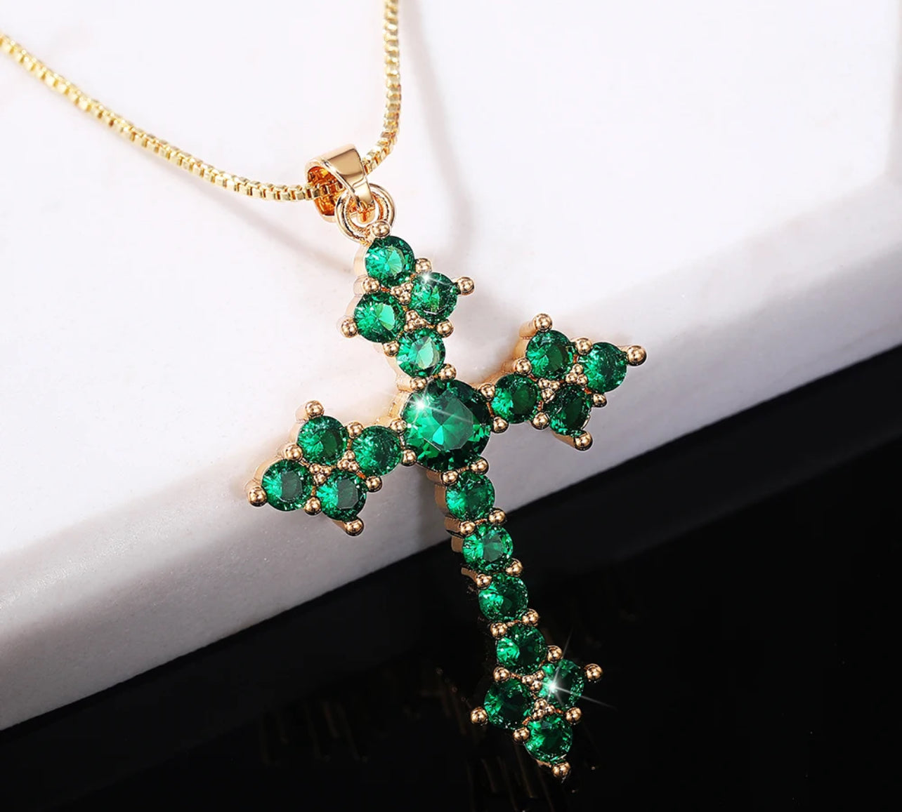 St James Emerald  Crucifix  Necklace